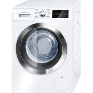 Photo of BOSCH 24″ COMPACT WASHER 800 SERIES -- energy and water efficient laundry appliances on elemental green