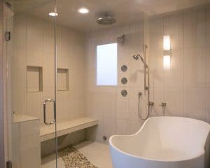 Photo of TDS Custom Construction Steam Shower with Tub - bathroom remodel using locally sourced materials elemental green