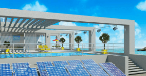 solar panels near swimming pool elemental green