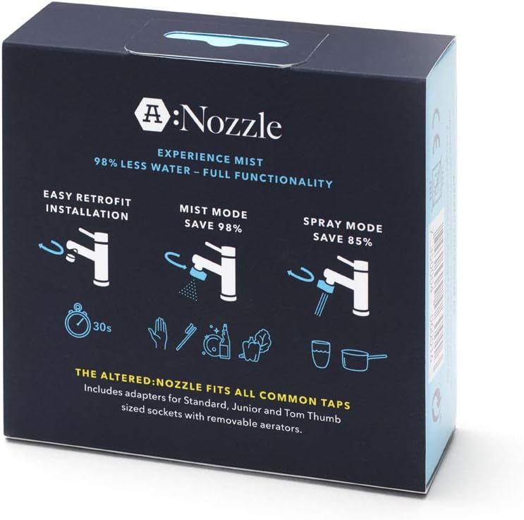 photo of product package Altered:Nozzle - show three modes of dispensing water and other specifications