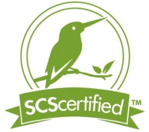 SCS certified logo depicts hummingbird