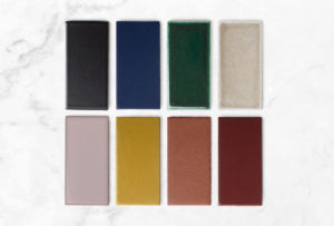 Shavonda Gardner Palette Fireclay Tile Vintage Leather, Antique, Mustard Seed, Painted Sky, Cardamom, Evergreen, Blue Velvet, and Basalt