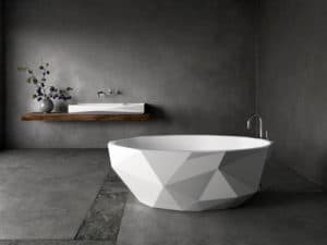 Bijoux Bath and Vanity by Kelly Hoppen, faceted bathtub in luxury bathroom