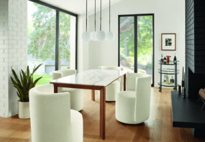 Room & Board Cambria Pren solid wood table with natural quartz top