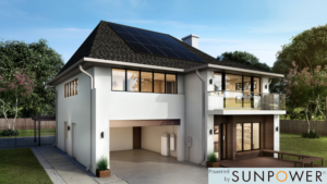Home with Sunpower solar panes and battery storage system
