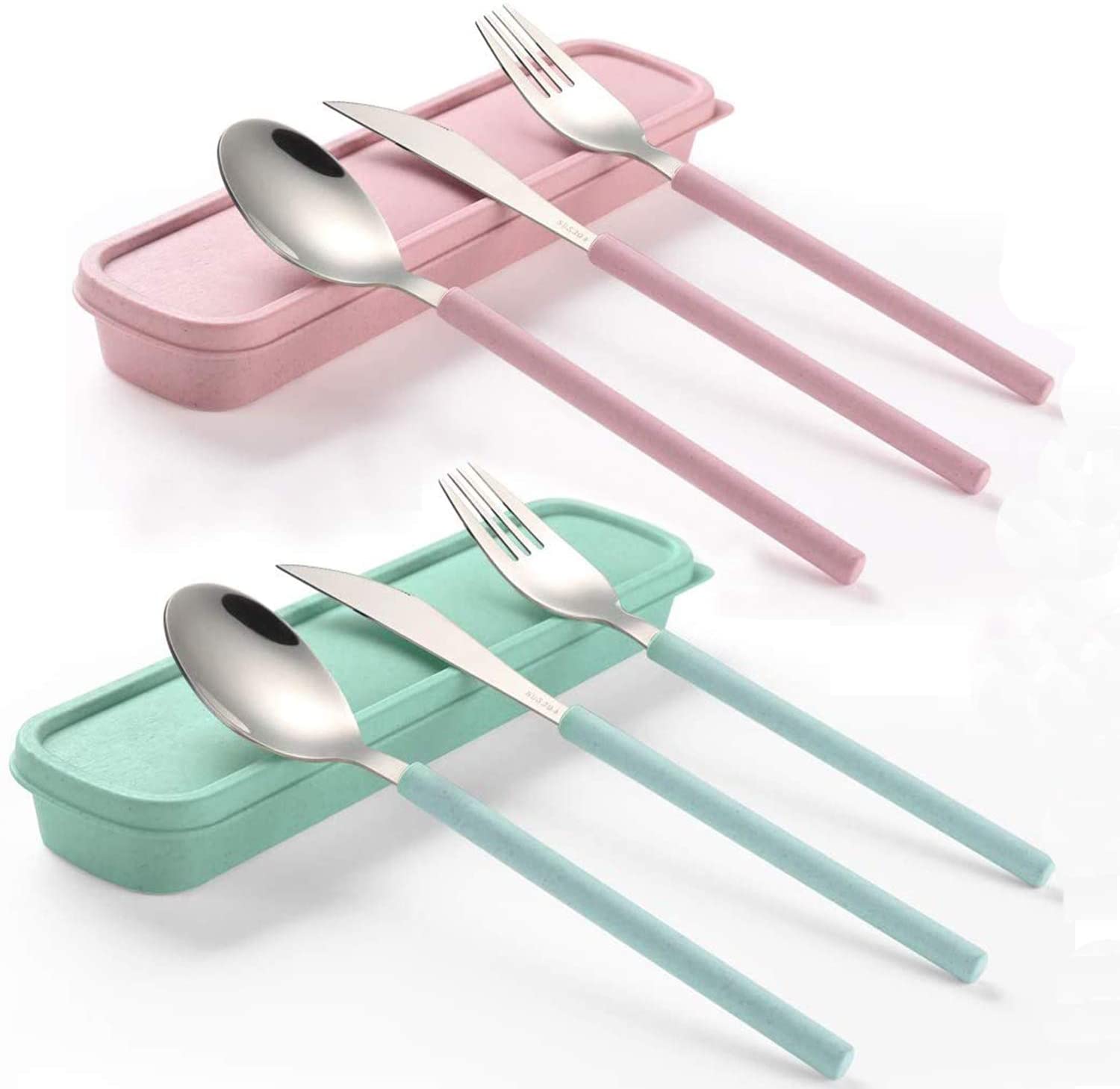 Portable Utensils, stainless steel and wheat straw utensils