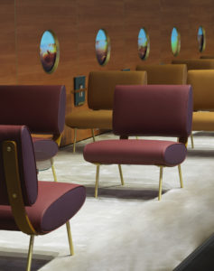 Molteni&C Gio Ponti Round D.154.5 Chair installation at supersalone to look like a luxury airliner