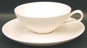 Eva Zeisel Tea Set from Replacements Flat Cup and Saucer Set in Museum White by Castelton