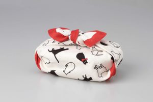 gift wrapped in furishiki cloth with cat print