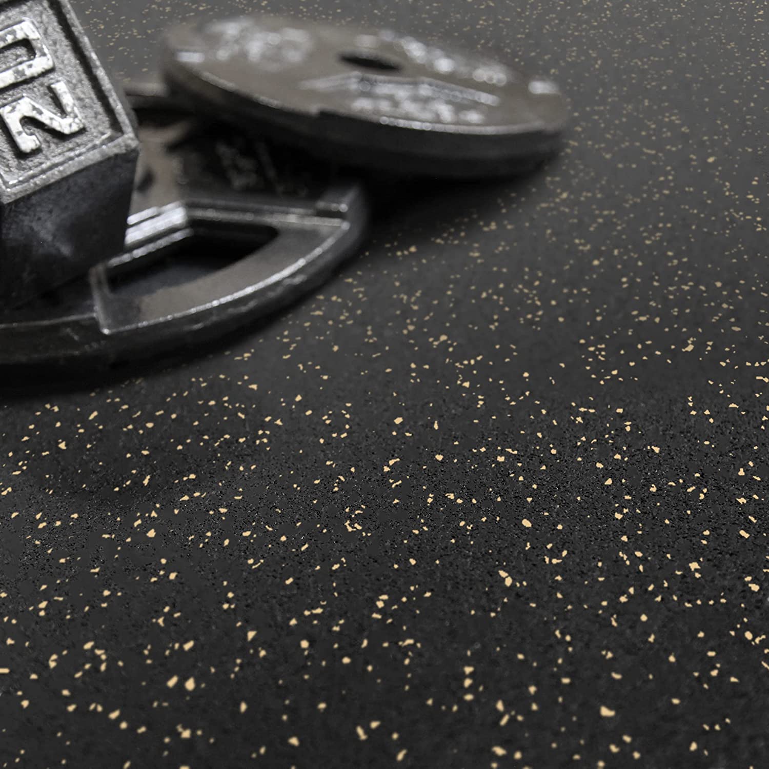 Recycled Rubber home gym mat with dumbbells