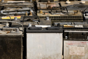 used lead-actid batteries in recycling yard