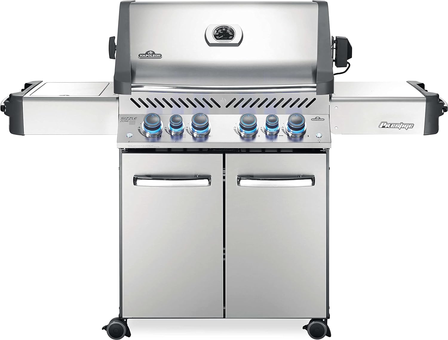 front view of Napoleon Prestige Natural Gas Grill on wheels, stainless steel - photo