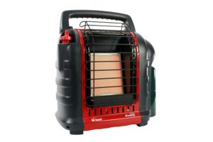 red and black indoor propane heater displayed on white background