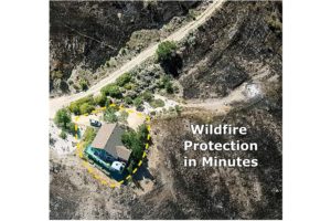 araial view of home shows perimeter protected from fire by roof-mounted sprinklers