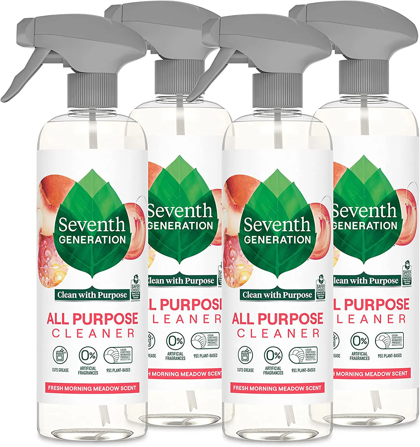 four spray bottles of Seventh Generation All Purpose Cleaner, Fresh Morning Meadow Scent - photo