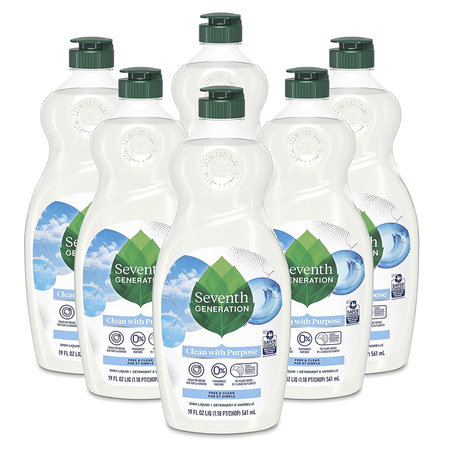 Multiple bottles of Seventh Generation Liquid Dish Soap, Free & Clear