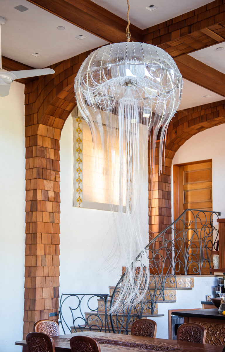 Home interior with chandelier modeled after jellyfish - photo
