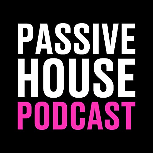 Black logo with white and pink type reading Passive House Podcast - graphic